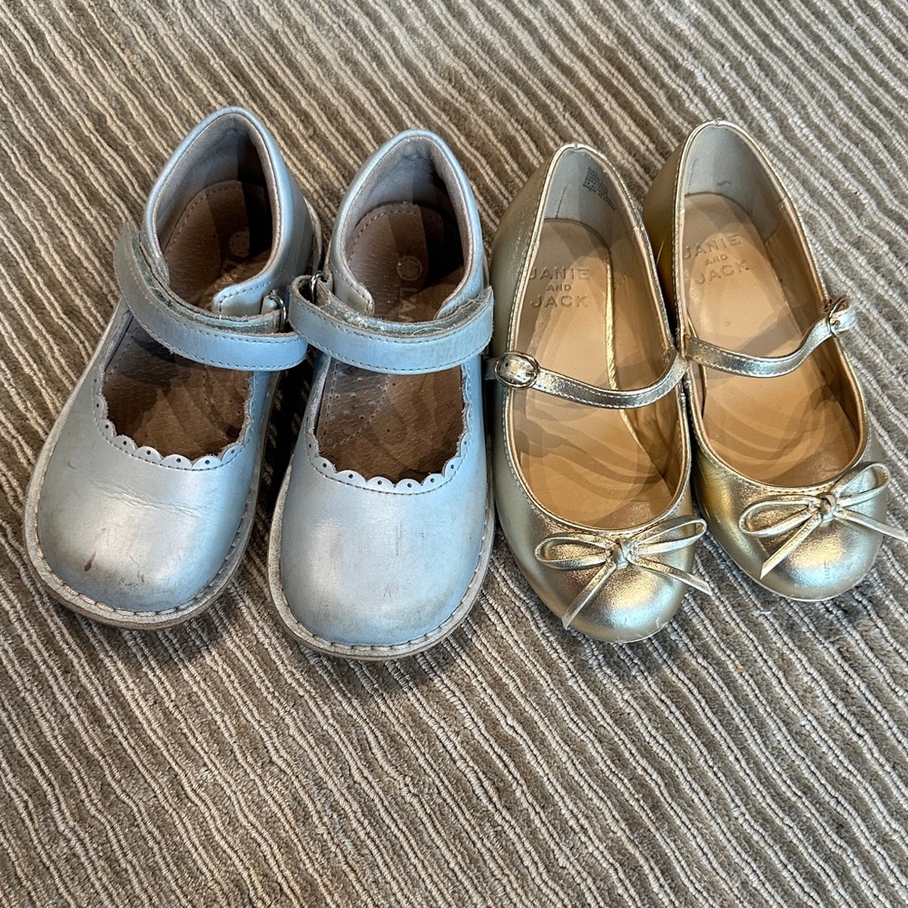 L’Amour Pearlescent Light Blue and Janie and Jack Gold Mary Jane Shoes